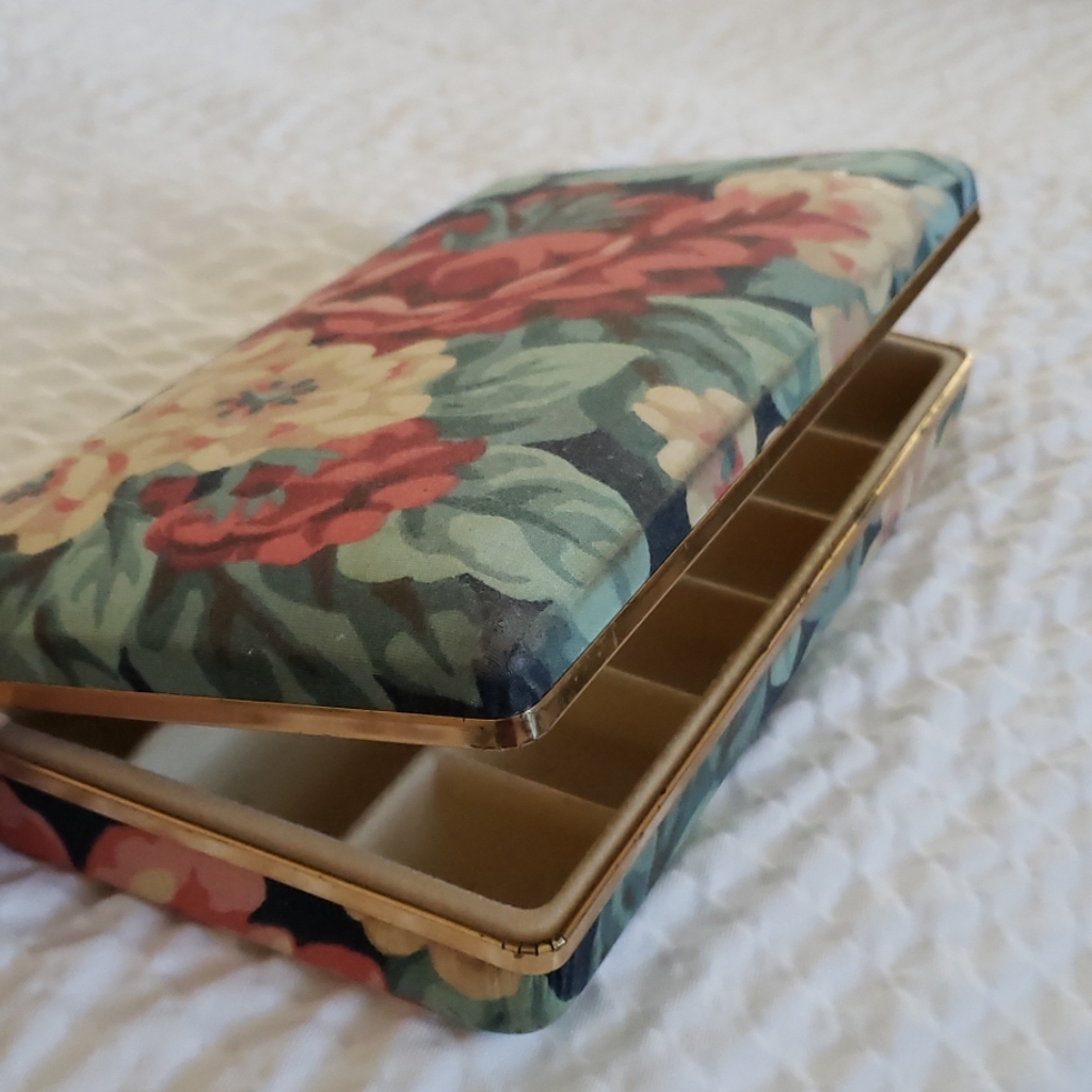 Vintage Jewelry Box Floral Fabric Roses